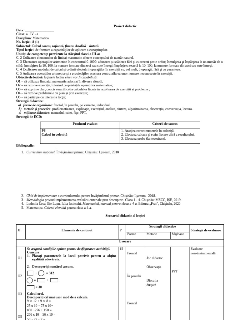 L. 8 Calcul Corect,Rațio-nal, Fluent. Analiză-sinteză | PDF