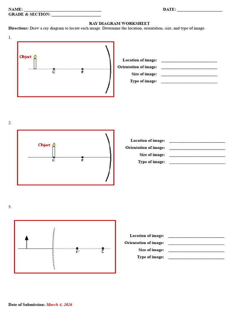 Ray Diagram Worksheet | PDF