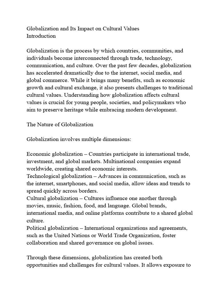 Globalization and Its Impact on Cultural Values | PDF | Globalization ...