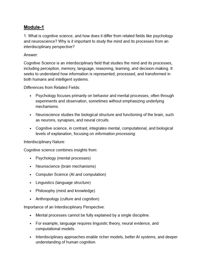 Cognitive Sciences IA1 | PDF | Cognition | Perception