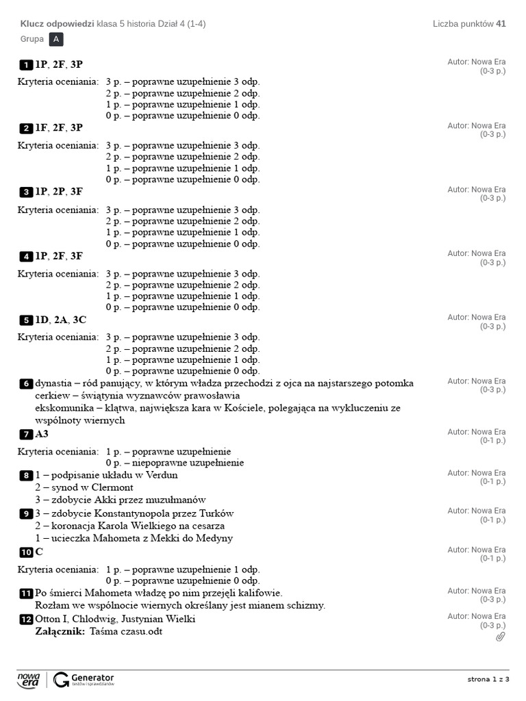 Klasa 5 Historia Dział 4 (1-4) Klucz Odpowiedzi | PDF
