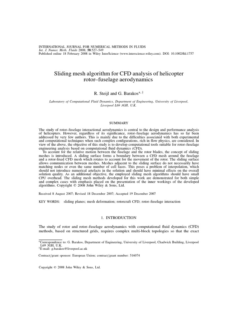 Sliding Mesh Algorithm for CFD Analysis of Helicopter Rotor–Fuselage ...