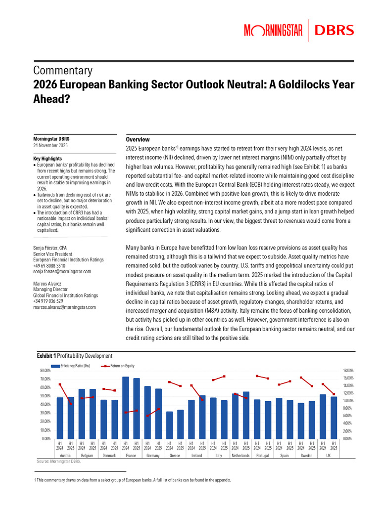 2026 European Banking Sector Outlook Neutral A Goldilocks Year Ahead | PDF