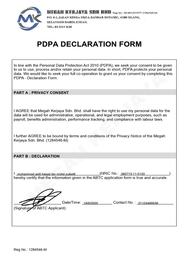 Pdpa Declaration Form (Pdpa) | PDF