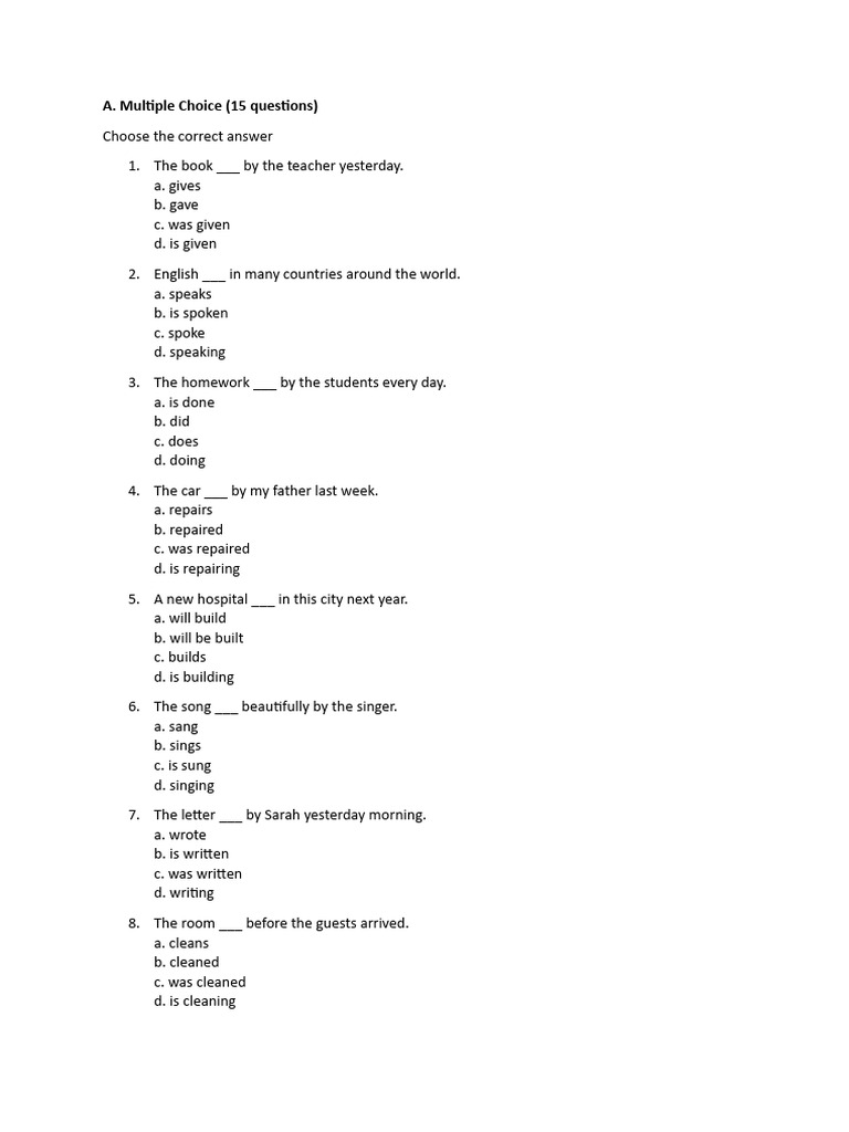 Passive Voice Test | PDF