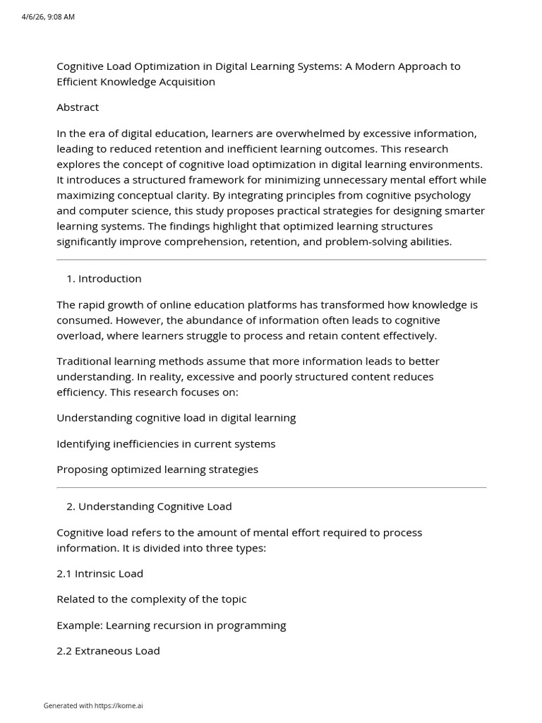 Cognitive Load Optimization | PDF | Cognition | Behavior Modification