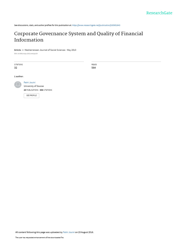 Corporate Governance System and Quality of Financi | PDF | Governance ...
