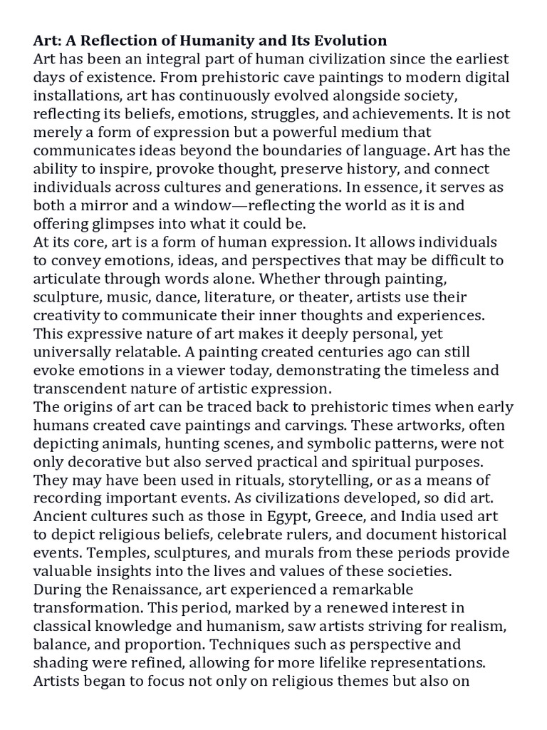 Art: A Reflection of Humanity and Its Evolution | PDF | Creativity ...