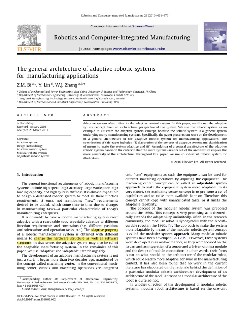 The General Architecture of Adaptive Robotic Systems For | PDF | Vertex ...