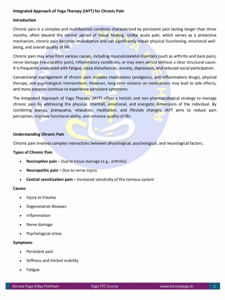Integrated Approach of Yoga Therapy (IAYT) for Chronic Pain | PDF