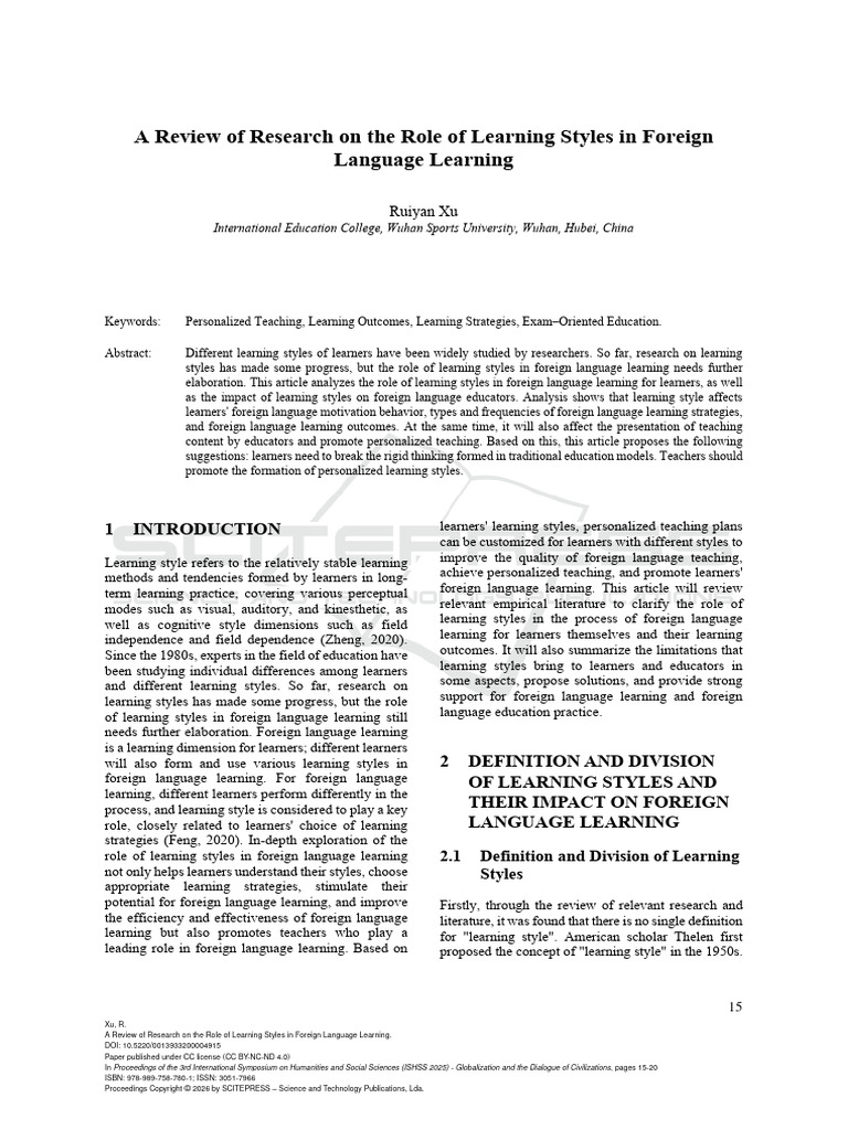 Review of Research on the Role of Learning Styles in Foreign | PDF ...