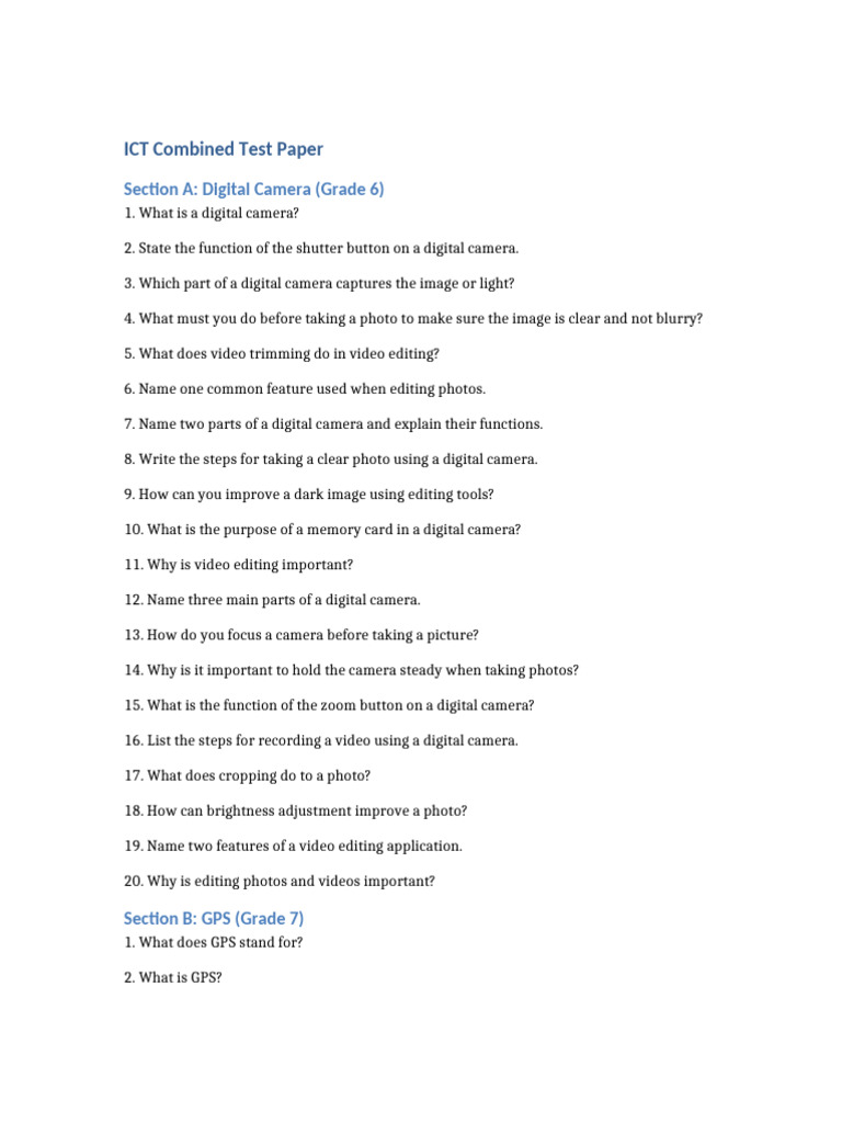ICT Combined Test Paper | PDF