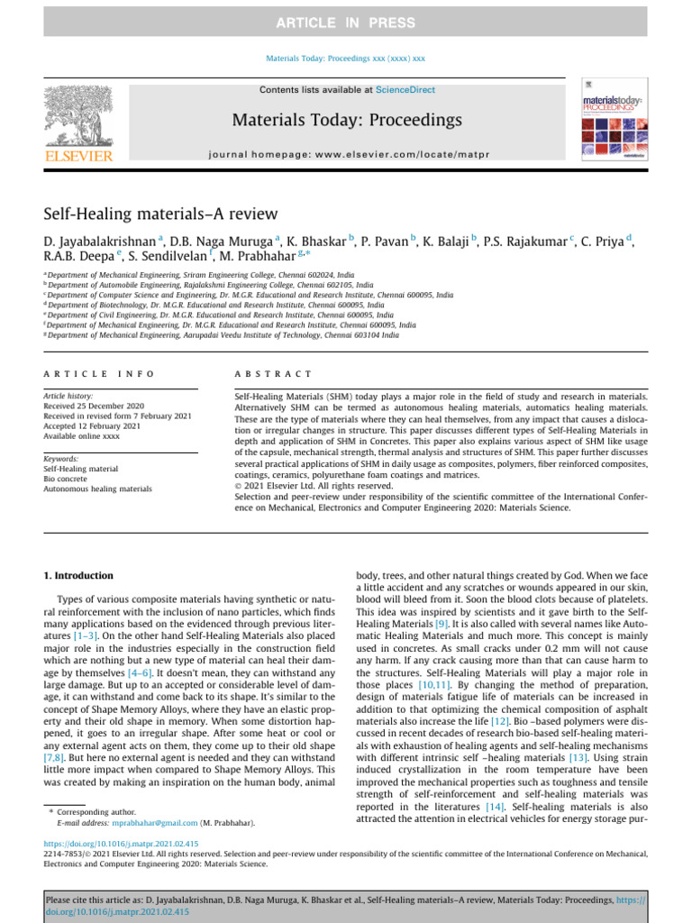 Self Healing Materials | PDF | Concrete | Composite Material