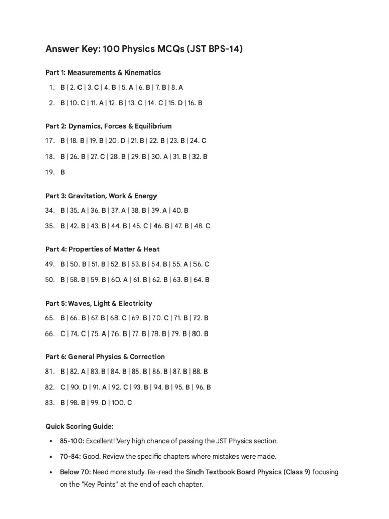 Physics Answer Key | PDF