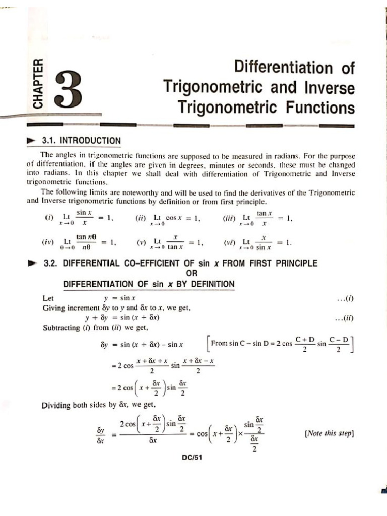 Diff. of Trigonometric and Inverse Trigonometric Functions | PDF