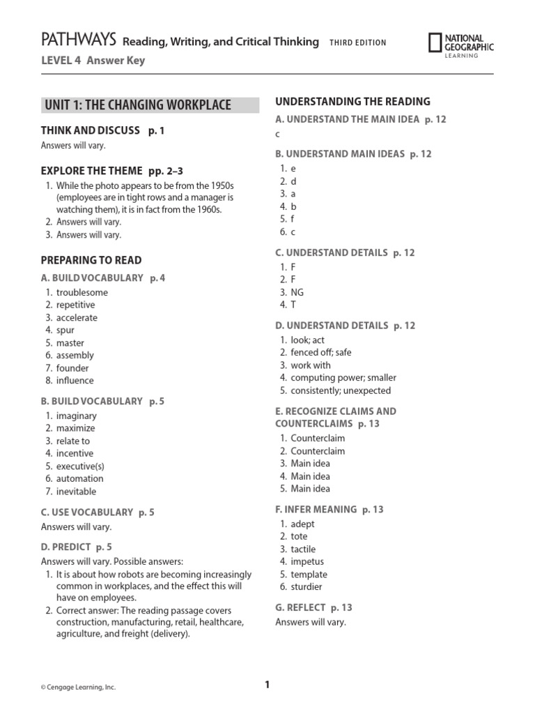 Pathways 3E 4 Reading Writing Student's Book Answer Key | PDF ...