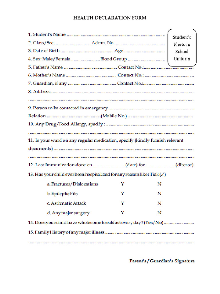 Health Declaration Form | PDF
