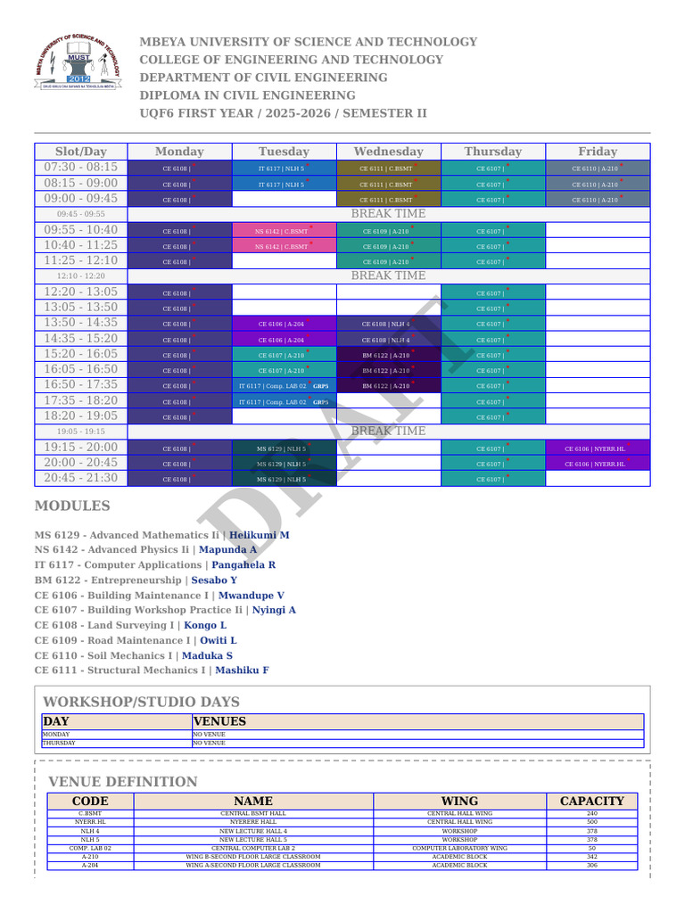 Department of Civil Engineering Ce Timetables 1775108437 | PDF ...