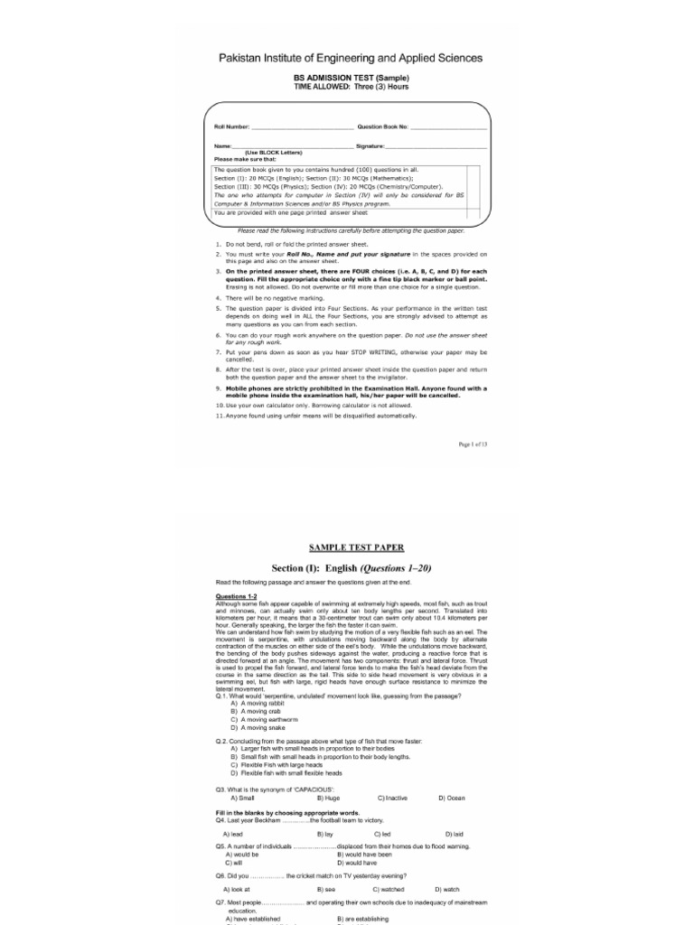 Pieas Sample Paper | PDF