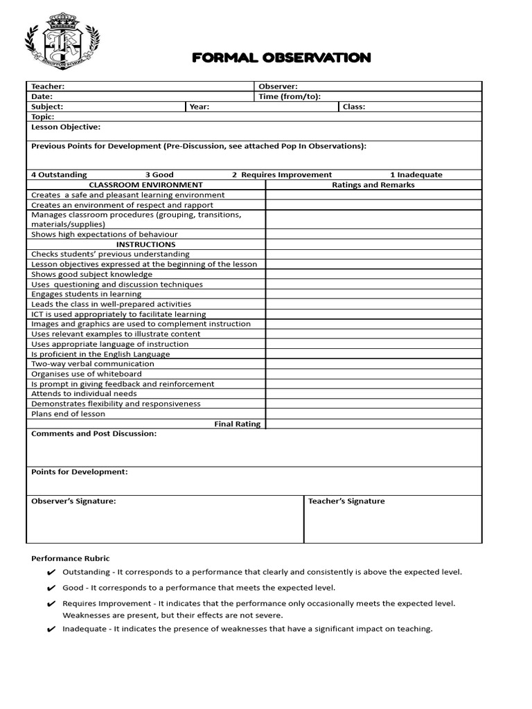 Formal Lesson Observation Form-Template | PDF