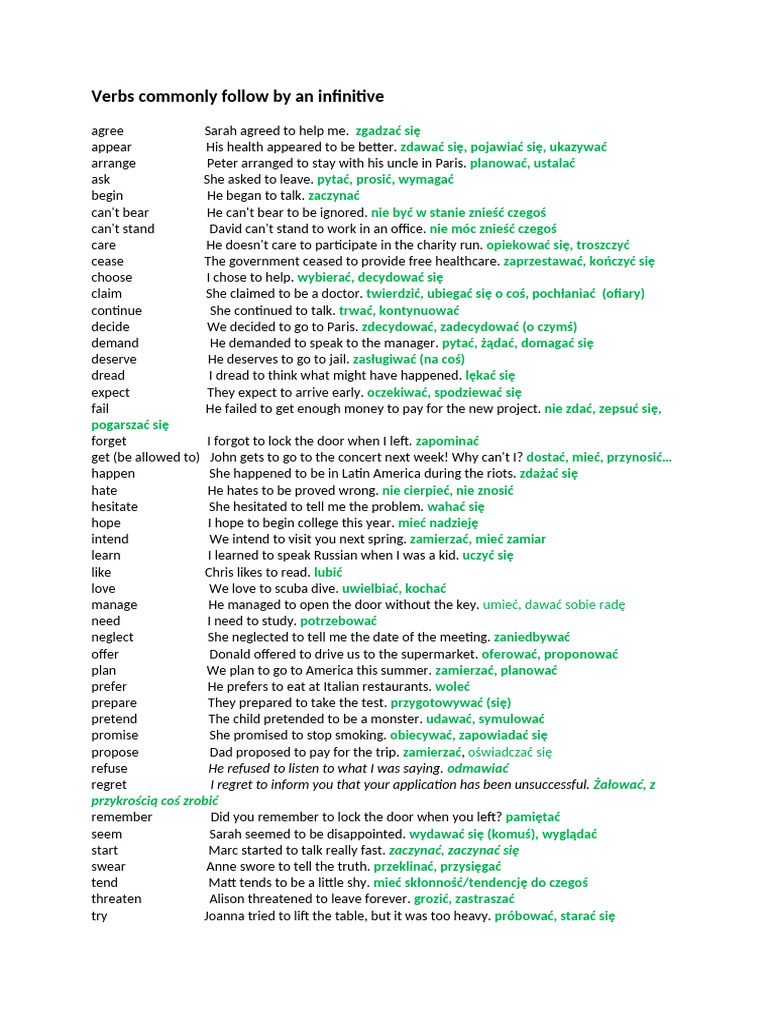 infinitive list of verbs | PDF