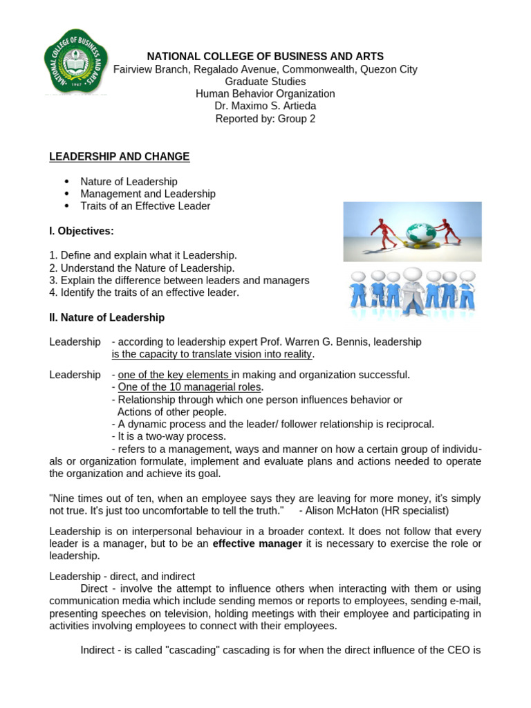 Sample Report for Leadership and Change | PDF | Leadership | Creativity