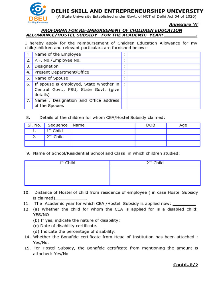 Children Education Allowance Form | PDF