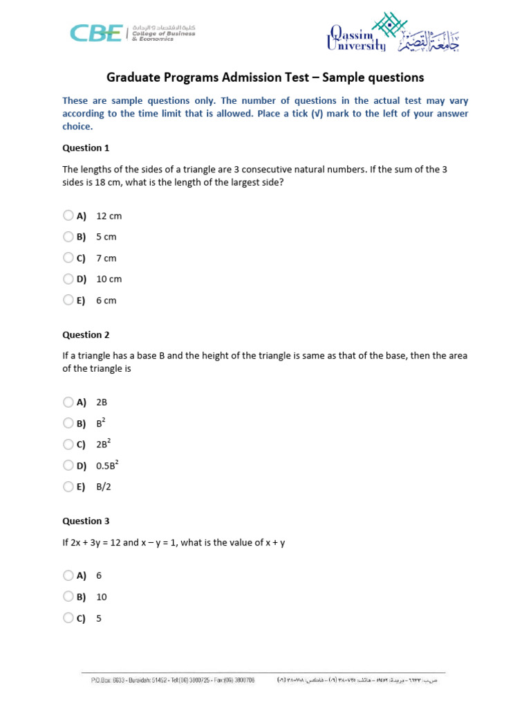 Sample Test Questions | PDF