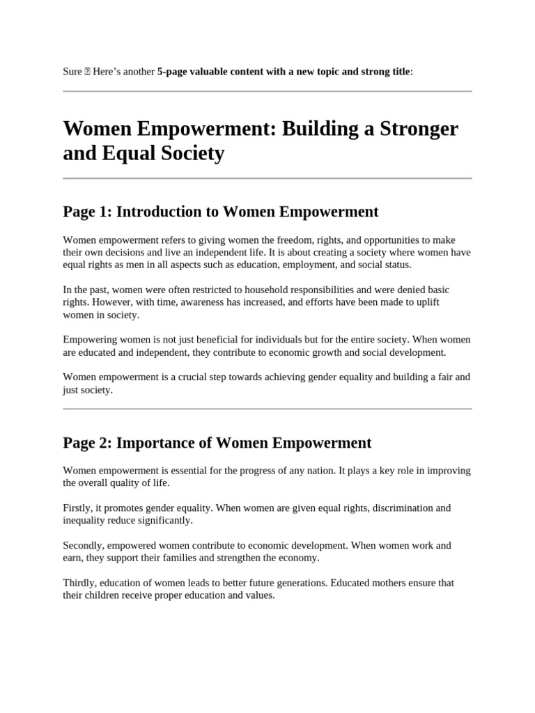 Women Empowerment Building a Stronger and Equal Society | PDF | Woman ...