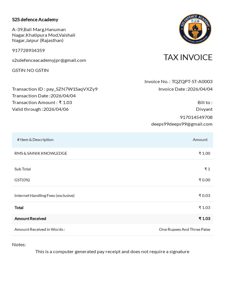Rms Sainik Knowledge 1775296172144 Receipt | PDF