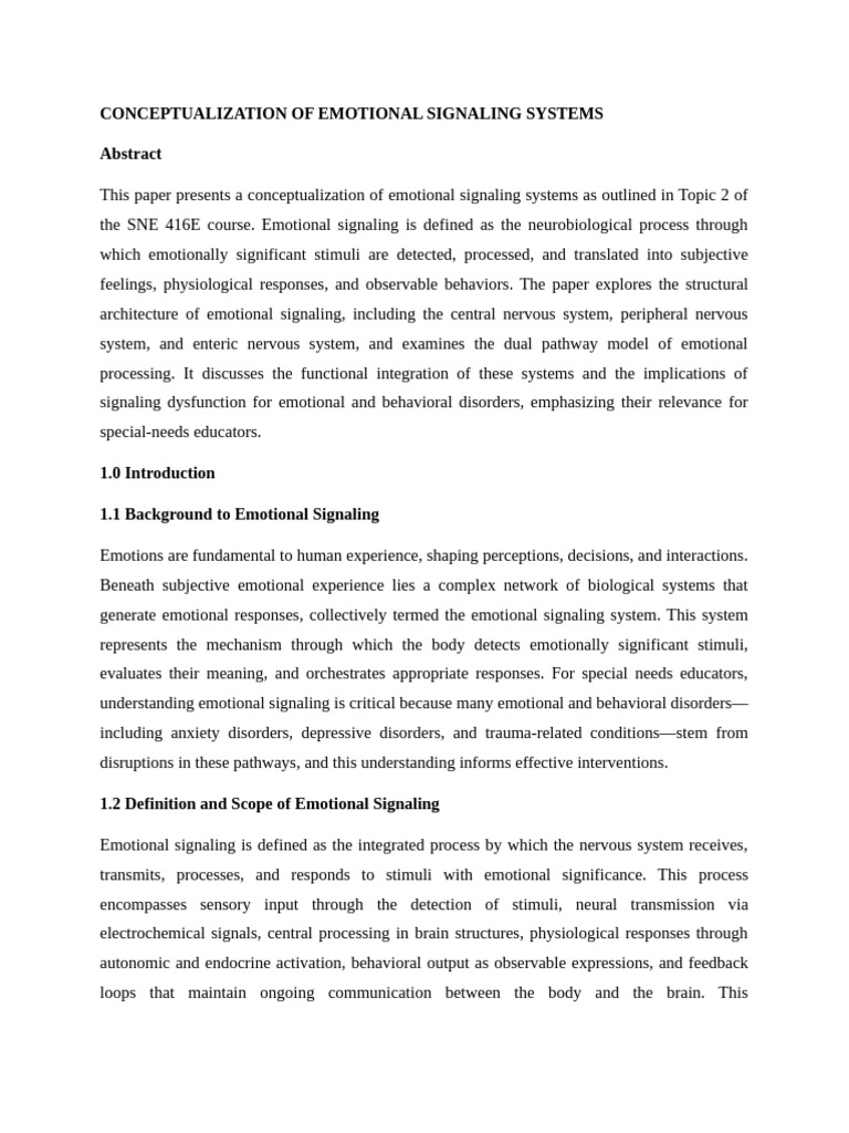 Conceptualization of Emotional Signaling Systems | PDF | Nervous System ...