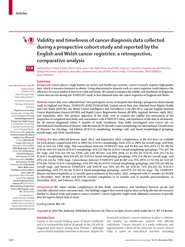 Validity and Timeliness of Cancer Diagnosis Data c | PDF | Validity ...