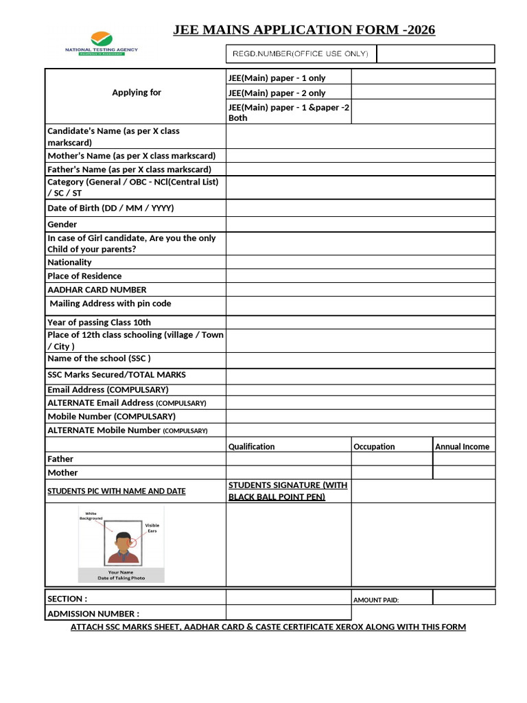 Jee Mains Form-2026 Final | PDF