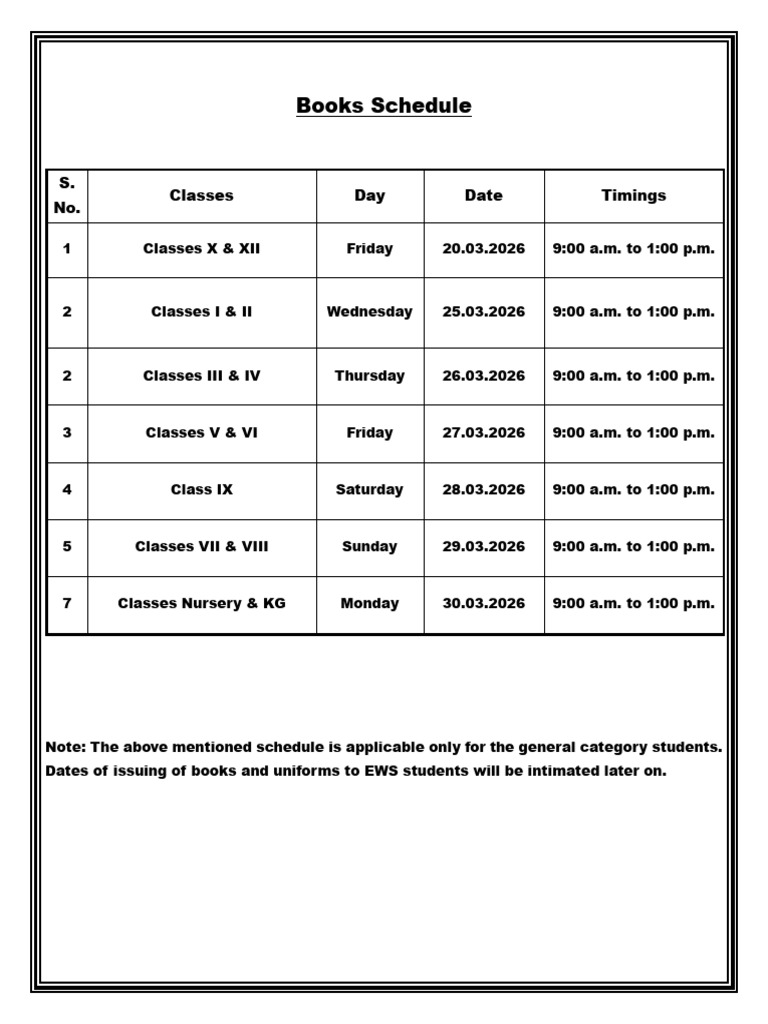 Books Schedule | PDF