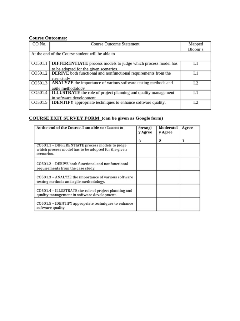 Course Exit Survey Format | PDF