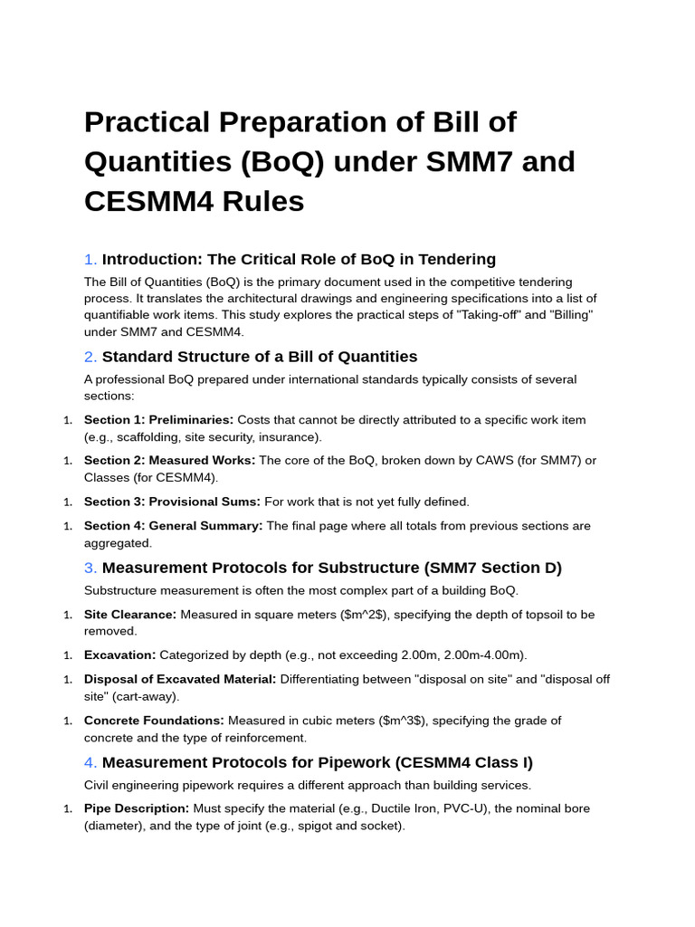 Practical Preparation of Bill of Quantities Under SMM7 Rules | PDF ...
