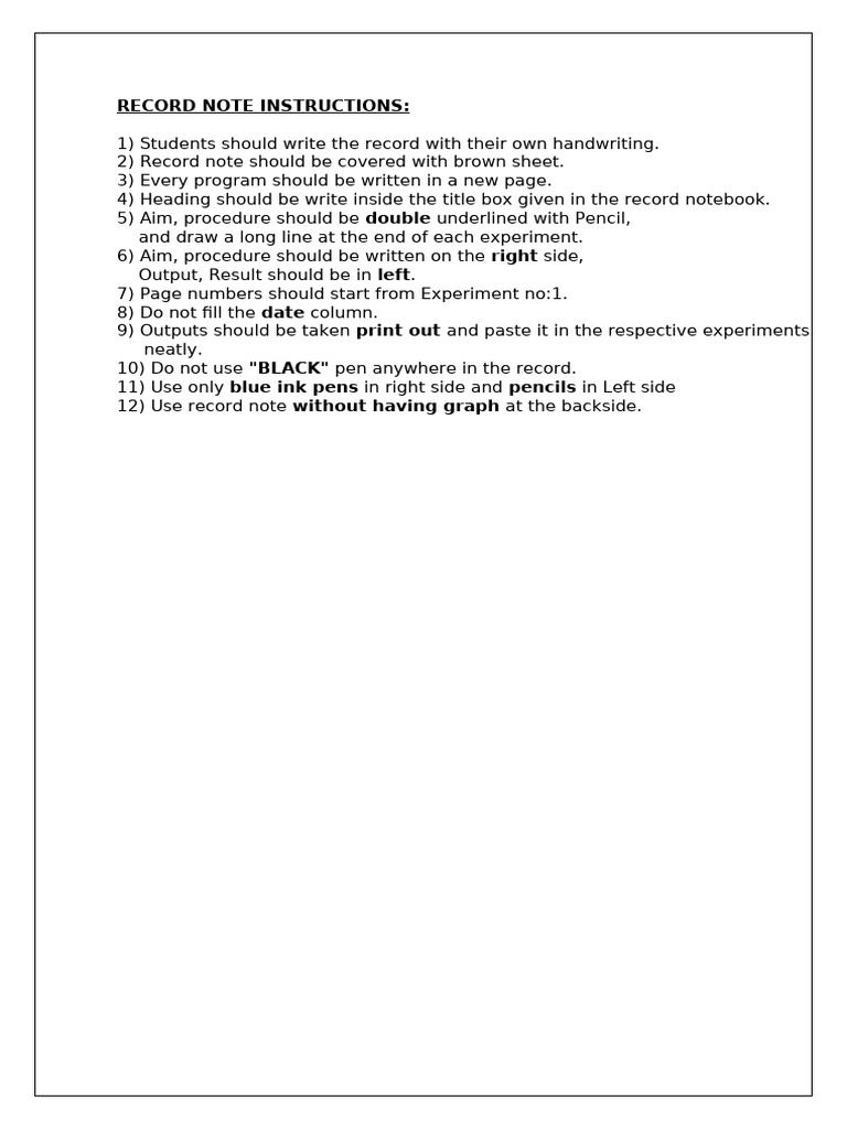 Instructions About Record Note | PDF