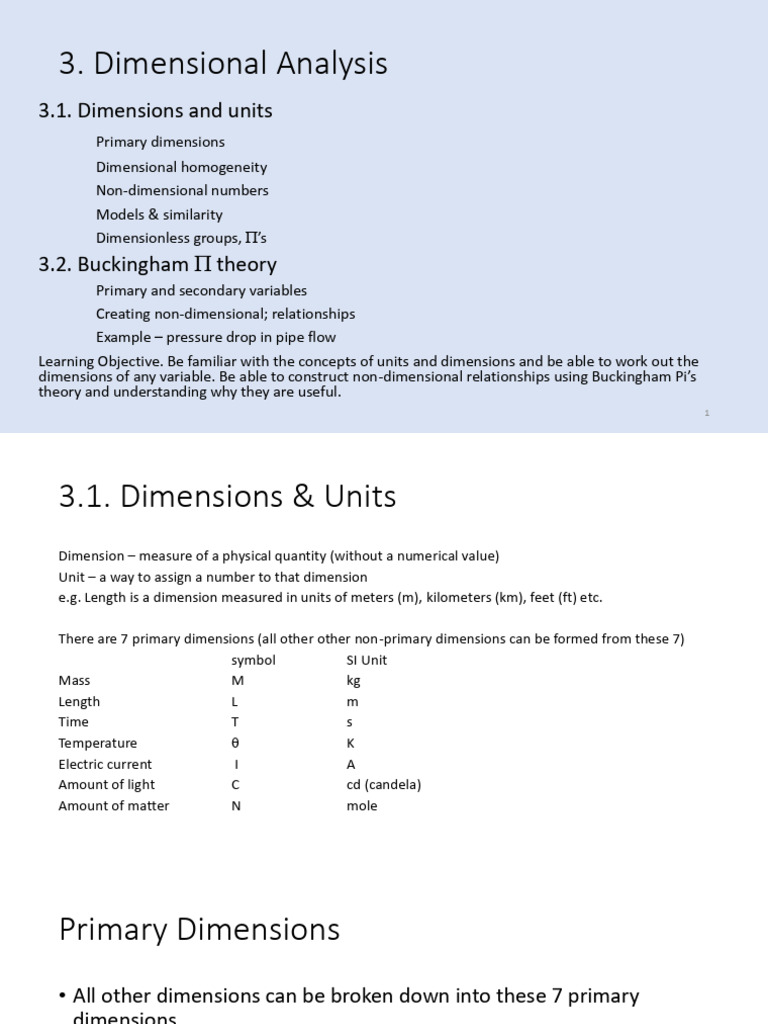 Slides 3 - Dimensional Analysis (1) | PDF | Reynolds Number | Fluid ...