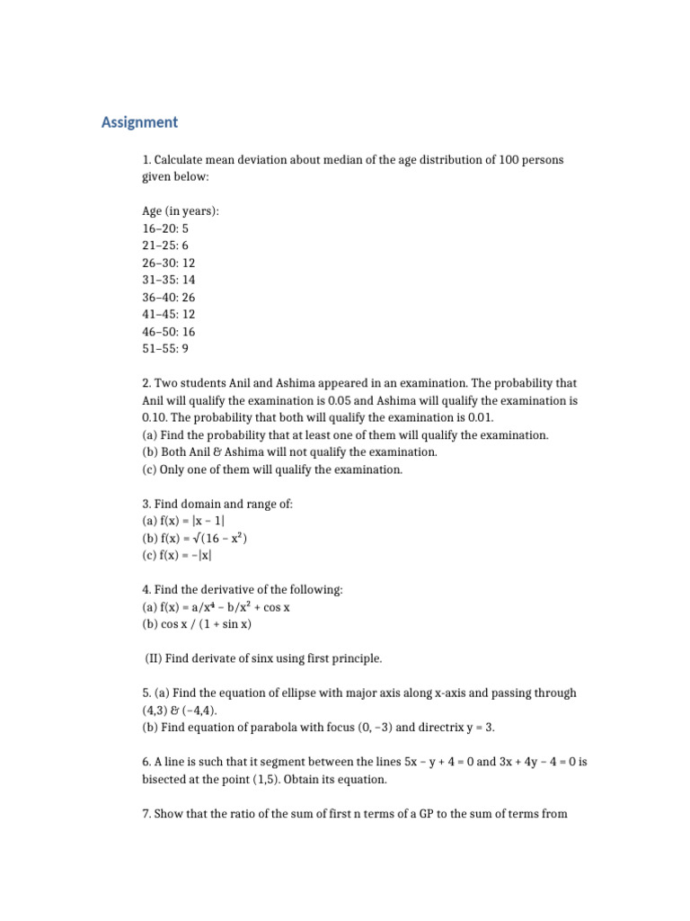 11 Maths Assignment | PDF