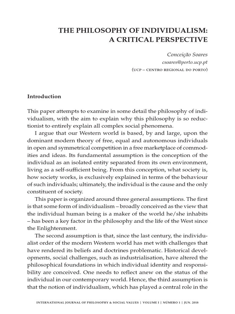 ThePhilosophyofIndividualism IJPSValues 2018 | PDF | Individualism ...