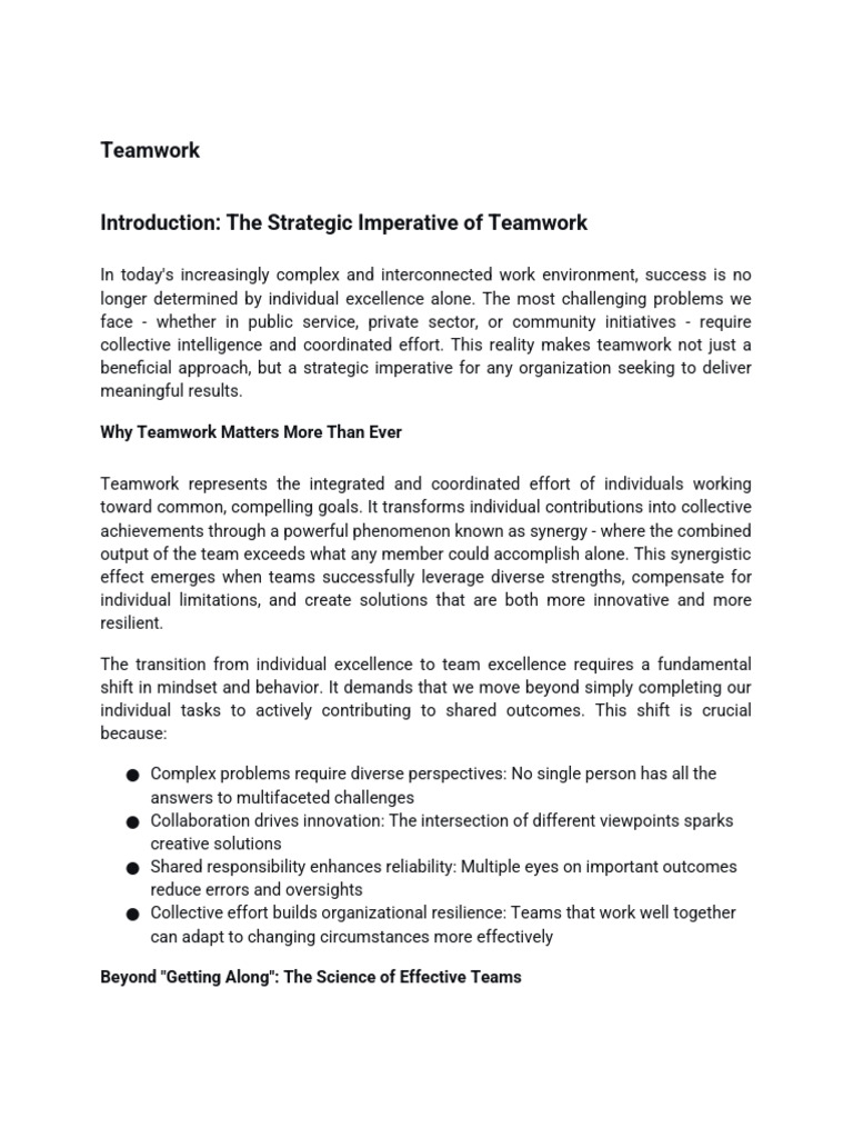 Teamwork Handout | PDF | Communication | Psychology