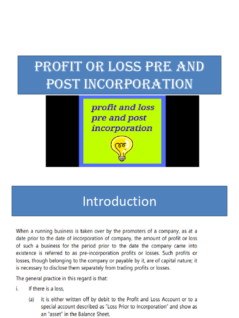 Profit or Loss Pre and Post Incorporation | PDF