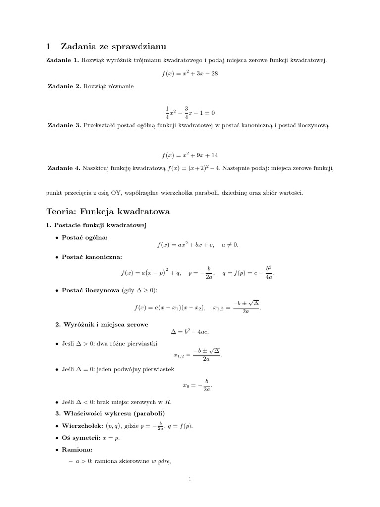 Funkcja Kwadratowa | PDF