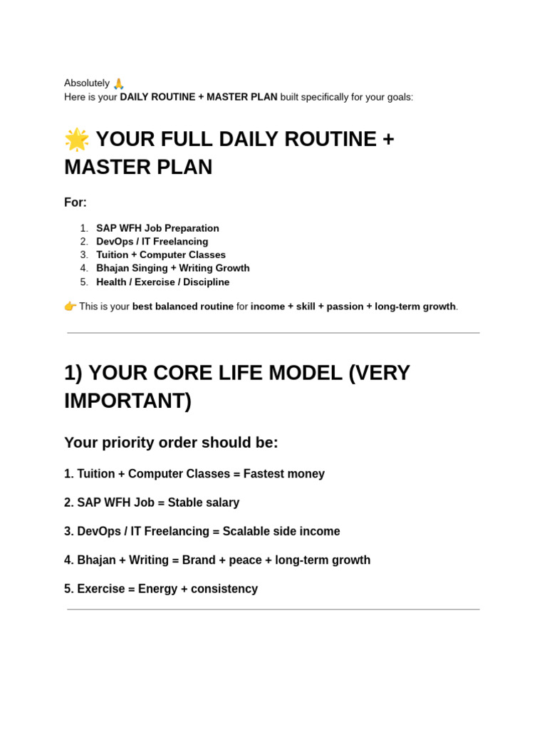 Daily Routine + Master Plan | PDF