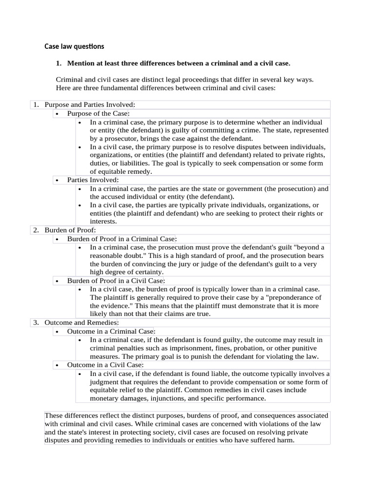 Case Law Questions | PDF | Precedent | Burden Of Proof (Law)