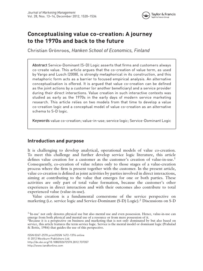 EBSCO Conceptualising Value Co Creation | PDF | Marketing | Communication