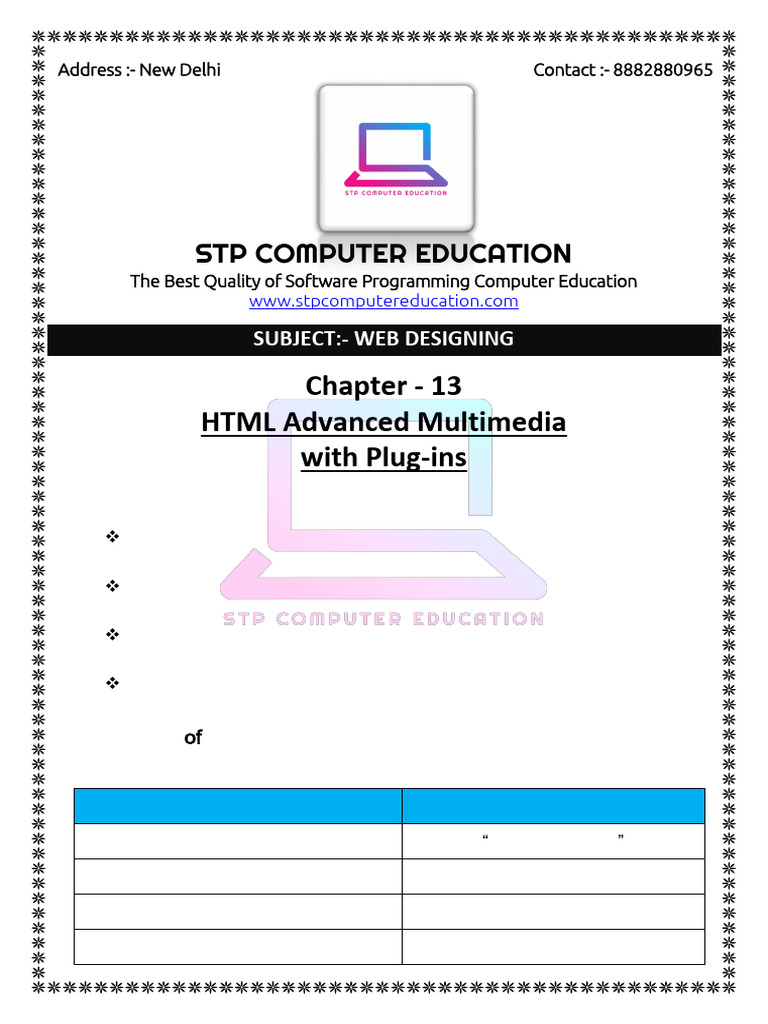 Chapter -13 HTML Advanced Multimedia With Plugin Tags | PDF
