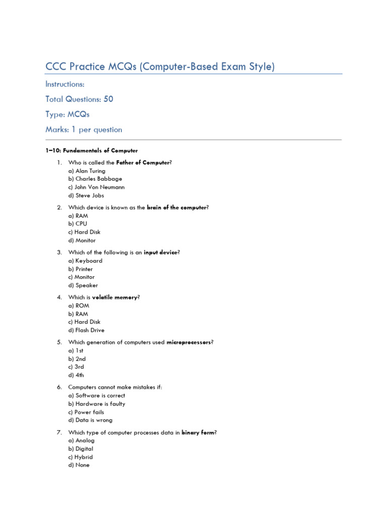 CCC Sample Question Paper 2nd | PDF
