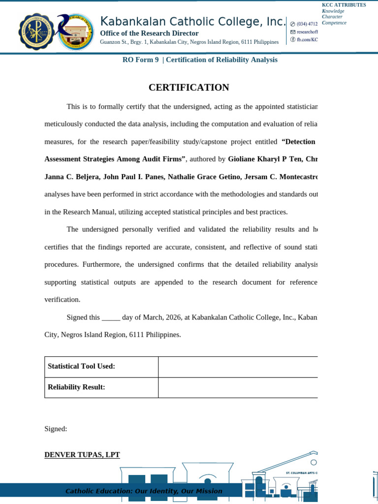 RO Form 9- Certification of Reliability Analysis | PDF