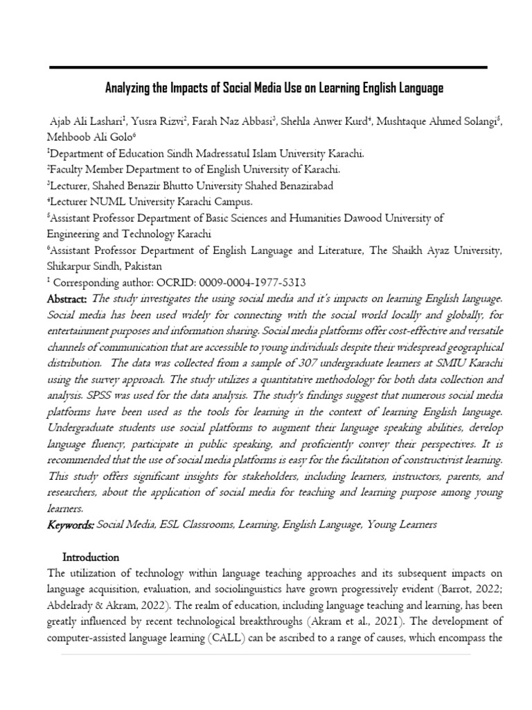 Analyzing The Impacts of Social Media Use On Learning English Language ...